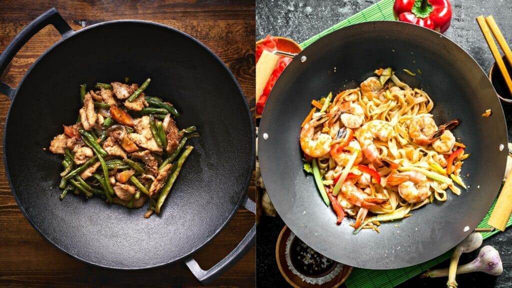 cast iron wok and carbon steel wok